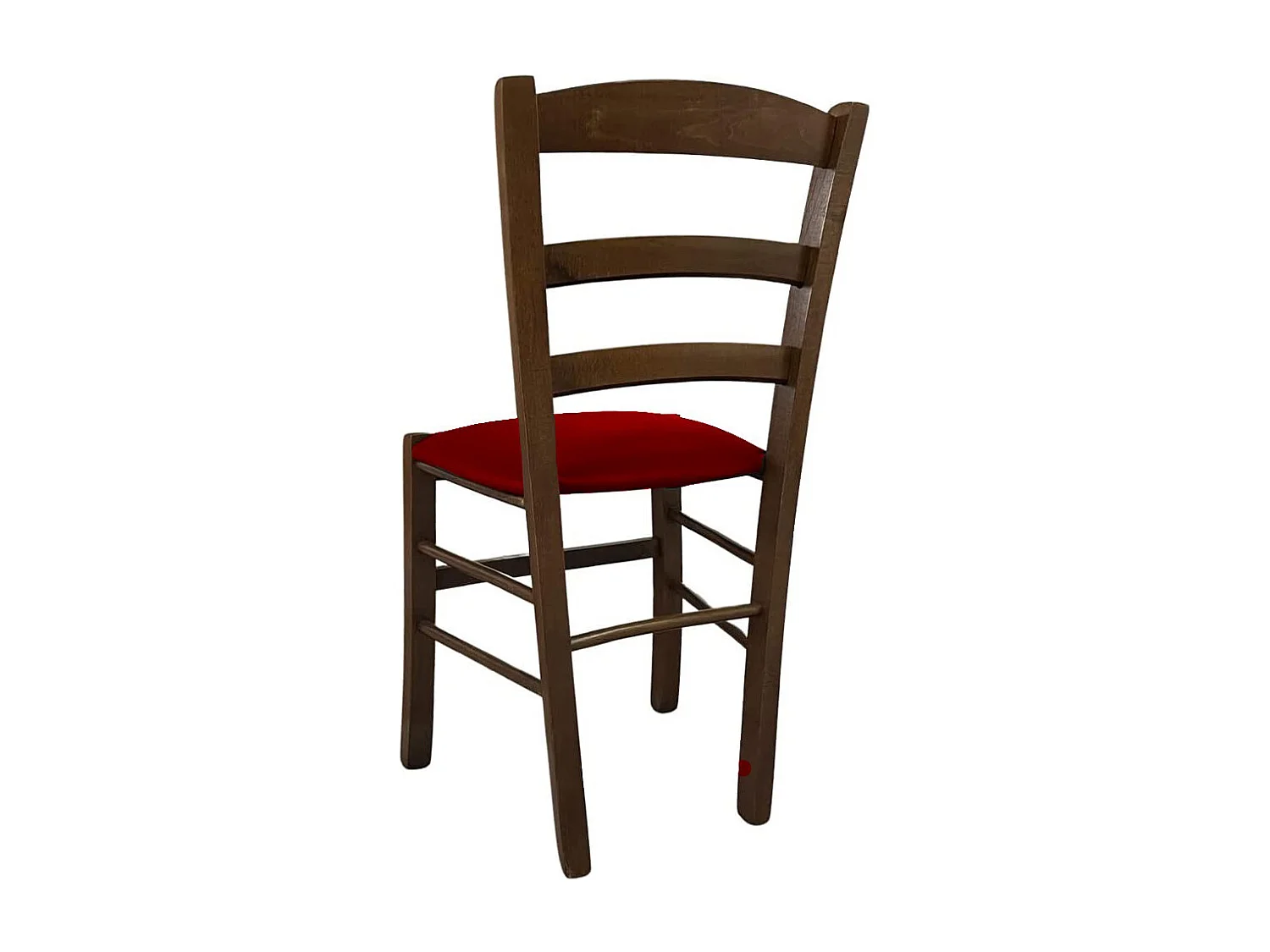 Chaise de campagne en bois de noyer foncé avec assise rembourrée en éco-cuir rouge