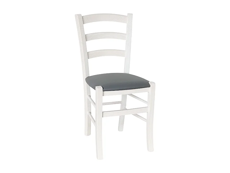 Silla Venezia paesana de madera blanca con asiento de símil piel antracita