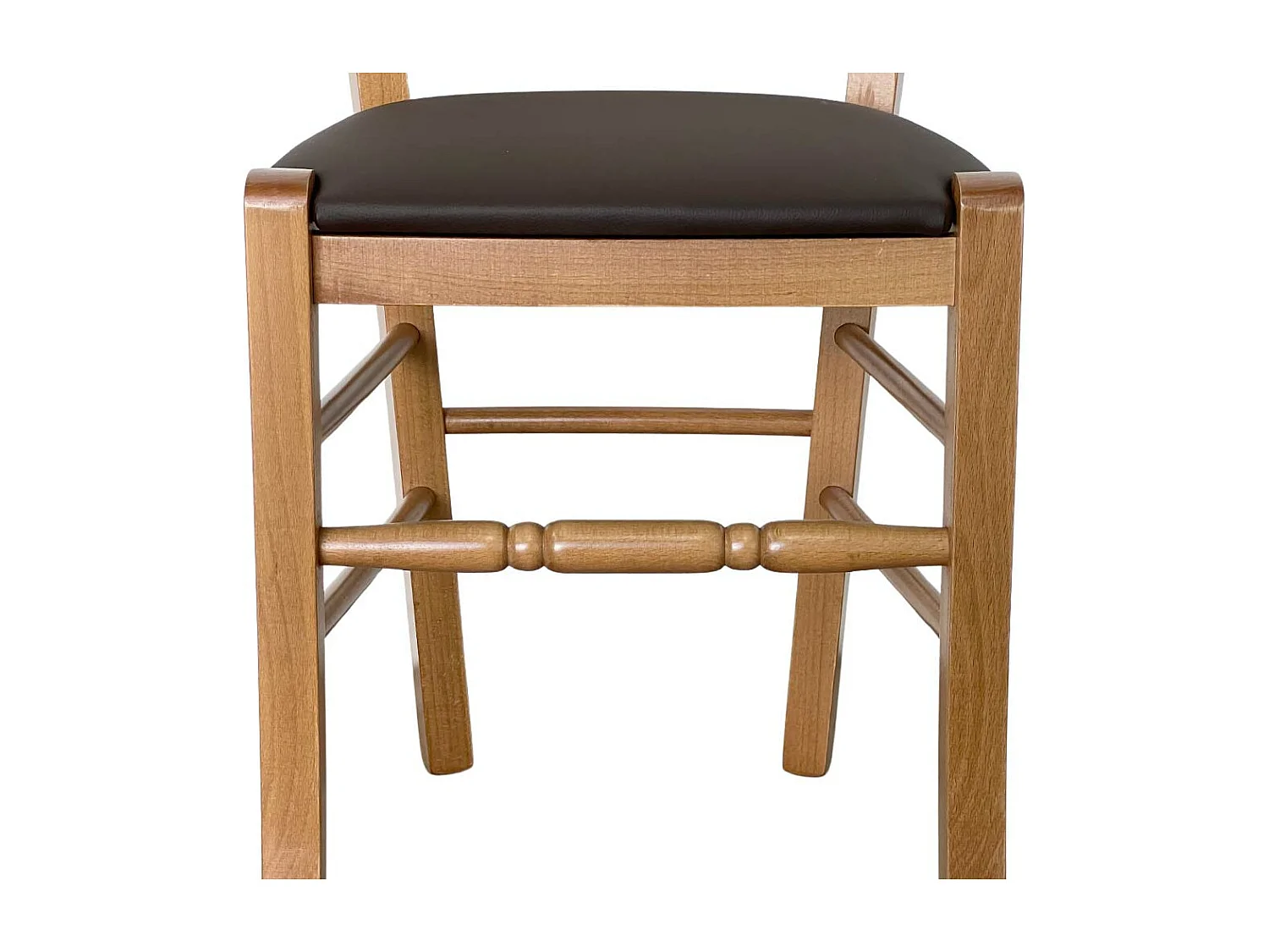 Chaise Loris en noyer clair avec assise en similicuir marron