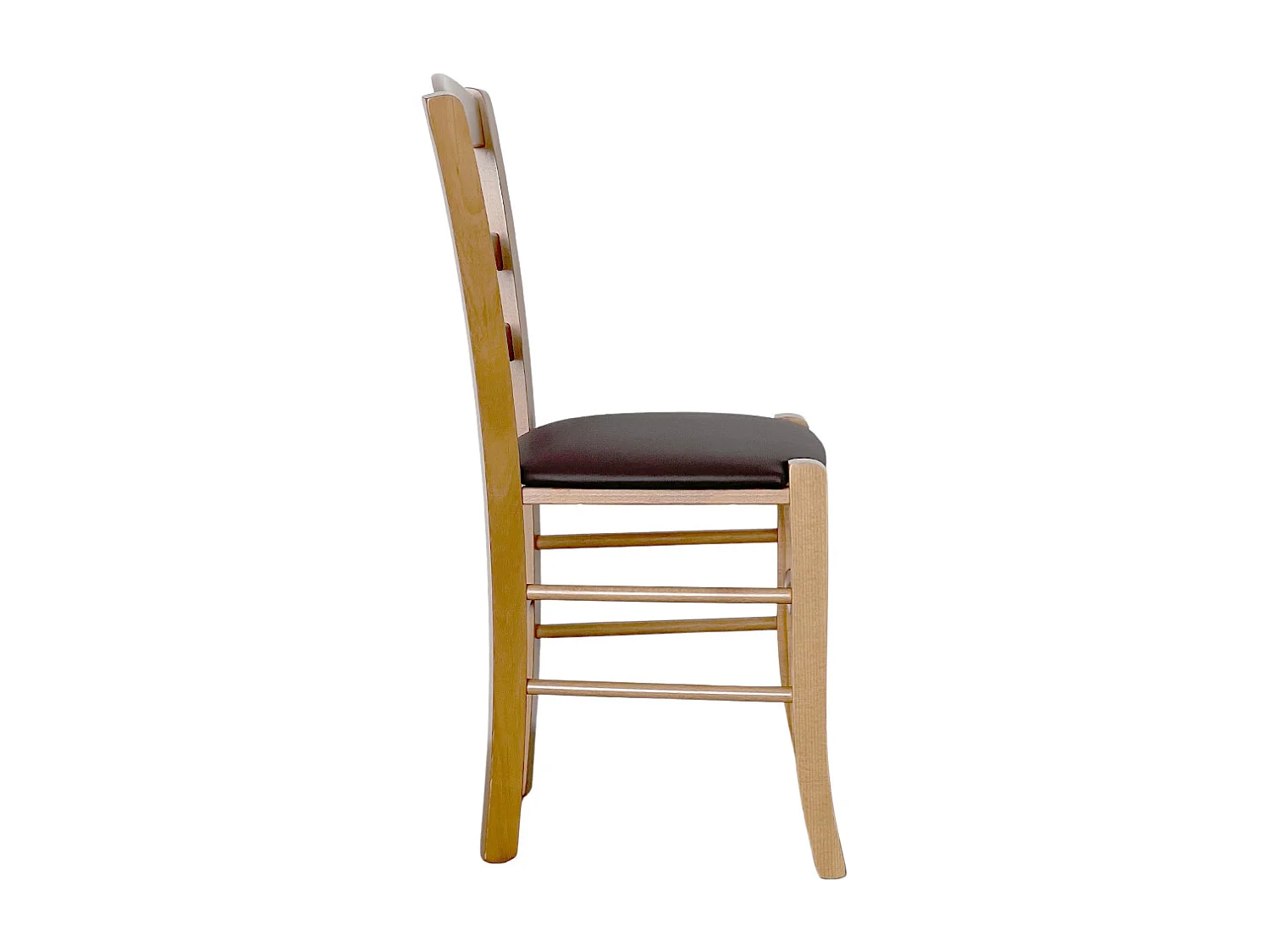 Chaise Loris en noyer clair avec assise en similicuir marron