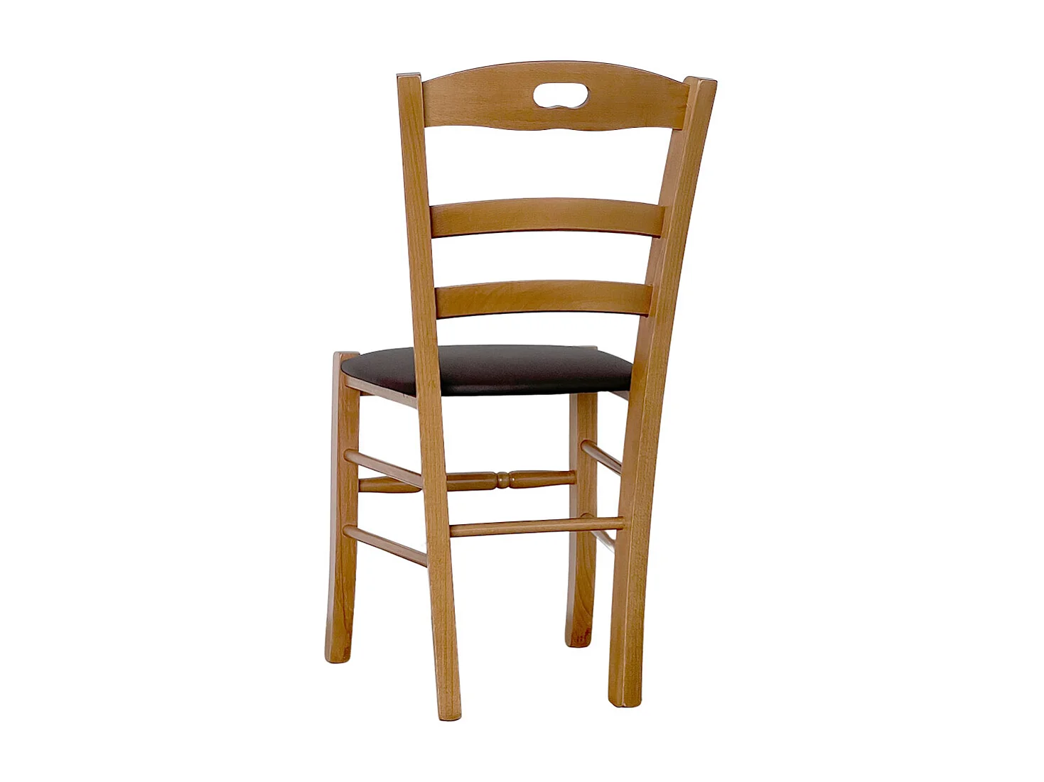 Chaise Loris en noyer clair avec assise en similicuir marron