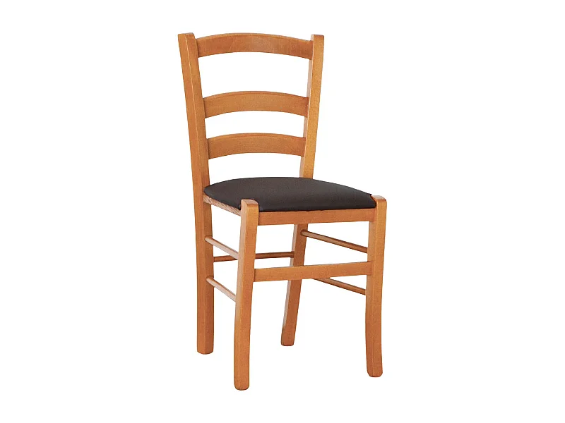 Sedia legno venezia color ciliegio con seduta similpelle imbottita marrone