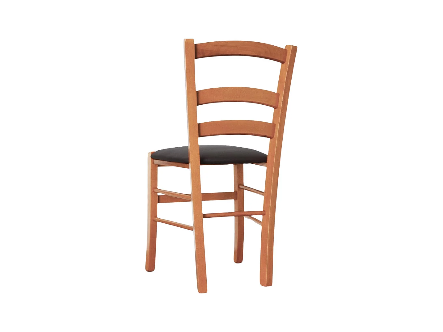 Chaise en bois de Venise couleur cerisier avec assise rembourrée en similicuir marron