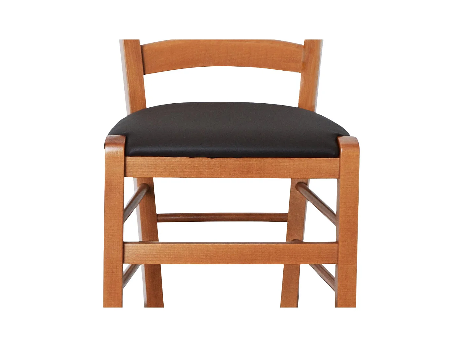 Chaise en bois de Venise couleur cerisier avec assise rembourrée en similicuir marron