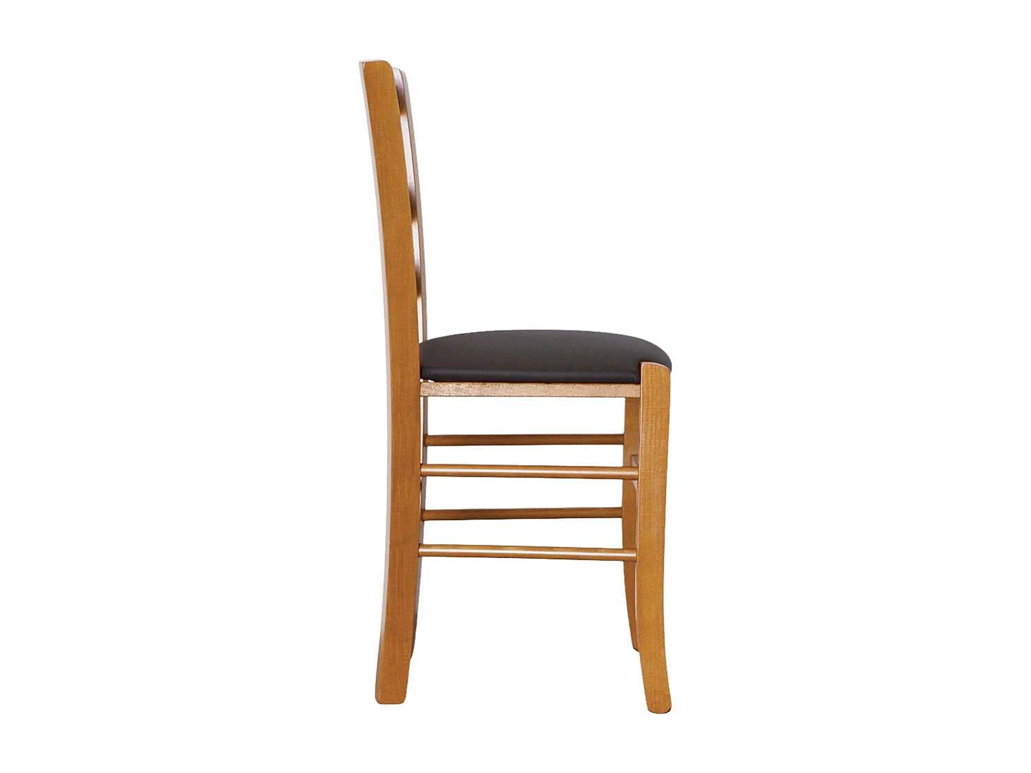 Chaise en bois de Venise couleur cerisier avec assise rembourrée en similicuir marron