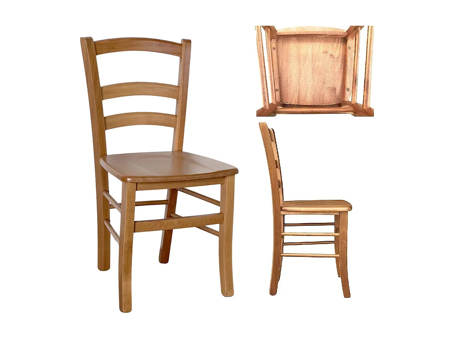 Chaise Venice en bois de noyer clair assise massive