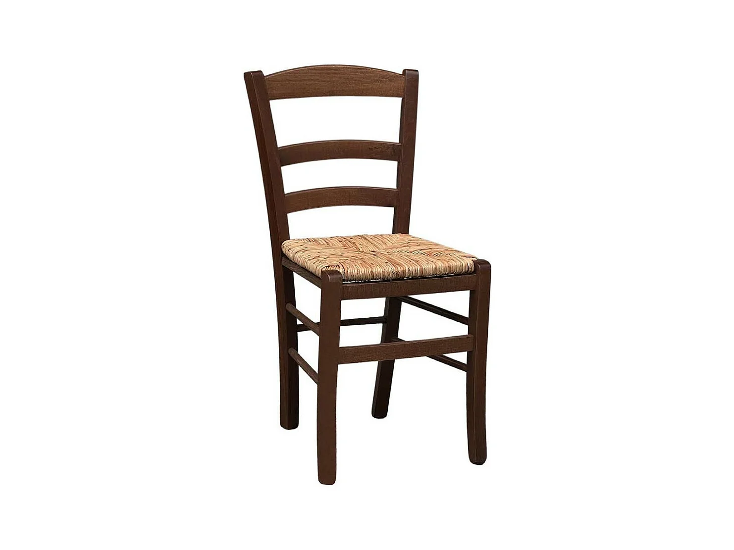 Chaise de campagne en bois de noyer foncé avec assise en paille de riz