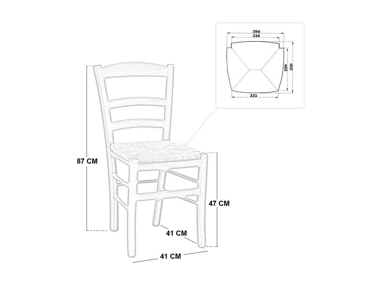 Chaise de campagne en bois de noyer foncé avec assise en paille de riz
