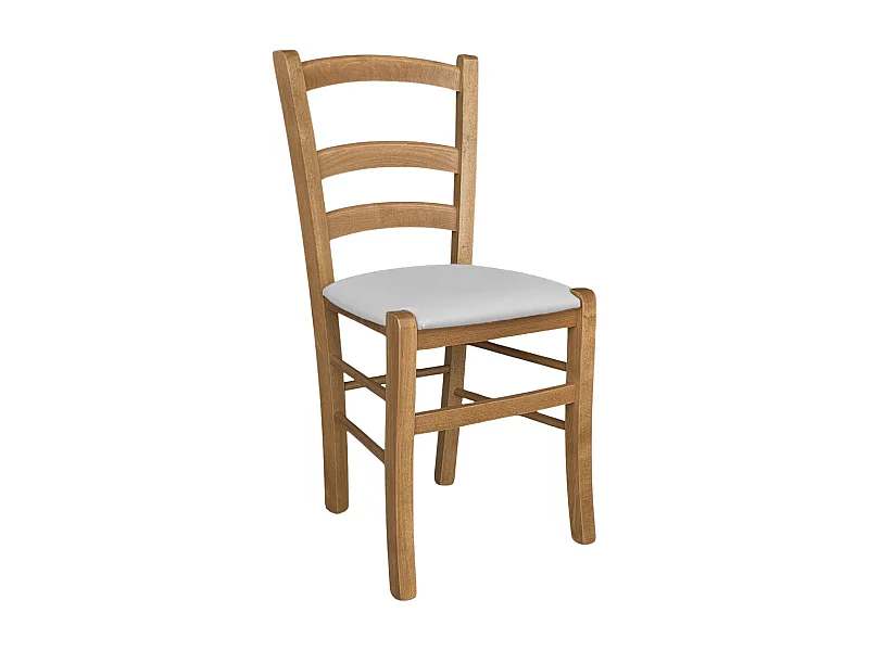 Sedia in legno Venezia noce chiaro con seduta imbottita similpelle grigio chiaro