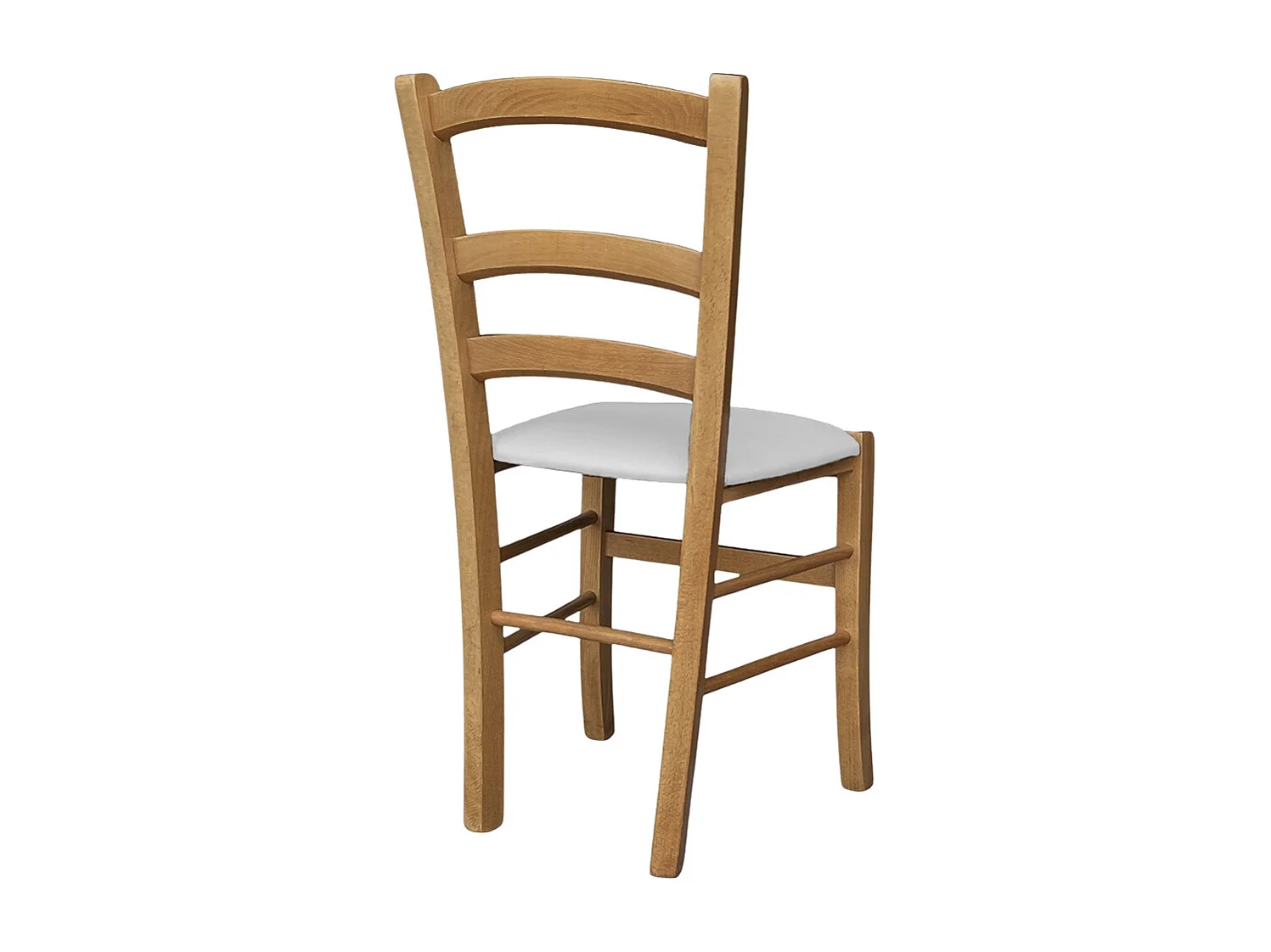 Chaise Venezia en bois de noyer clair avec assise rembourrée en similicuir gris clair