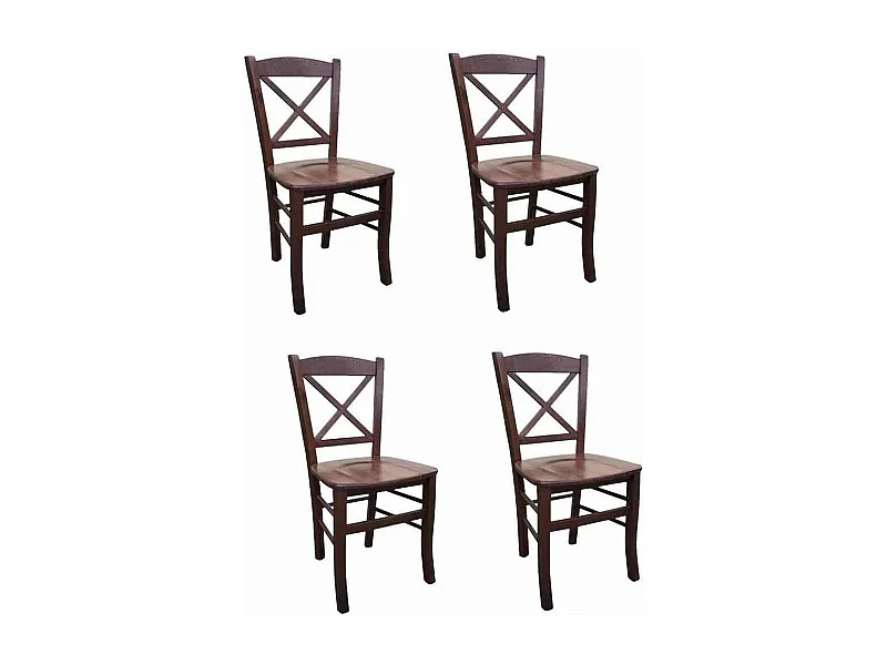 Chaise de campagne en bois de noyer foncé avec assise en bois massif x 4