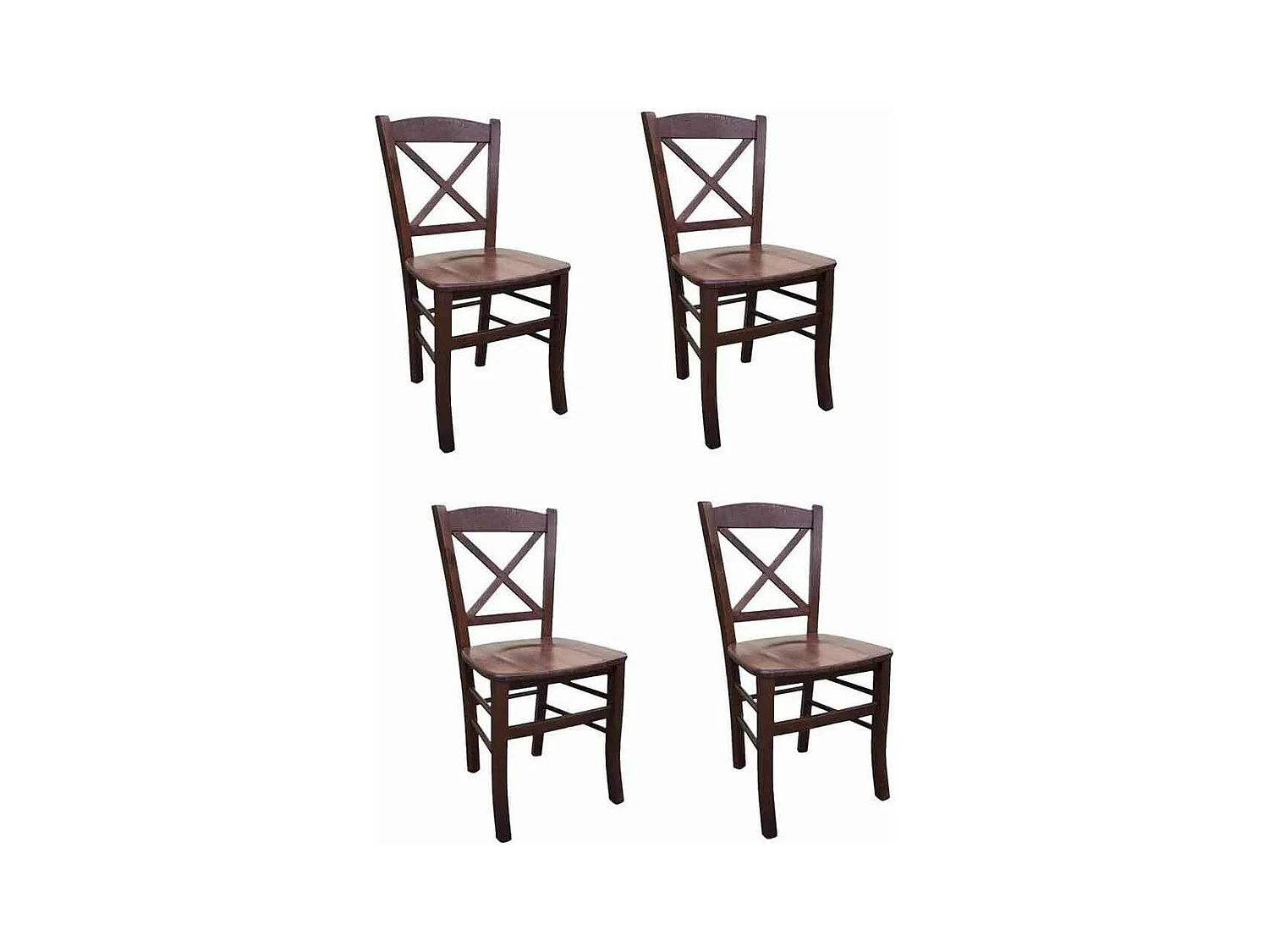 Chaise de campagne en bois de noyer foncé avec assise en bois massif x 4