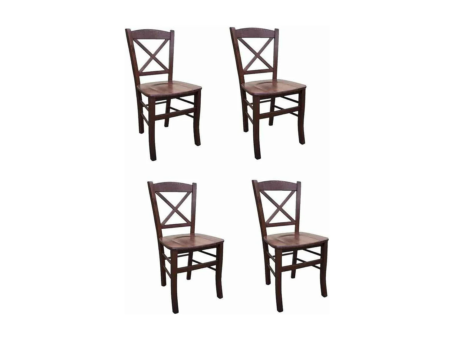 Chaise de campagne en bois de noyer foncé avec assise en bois massif x 4