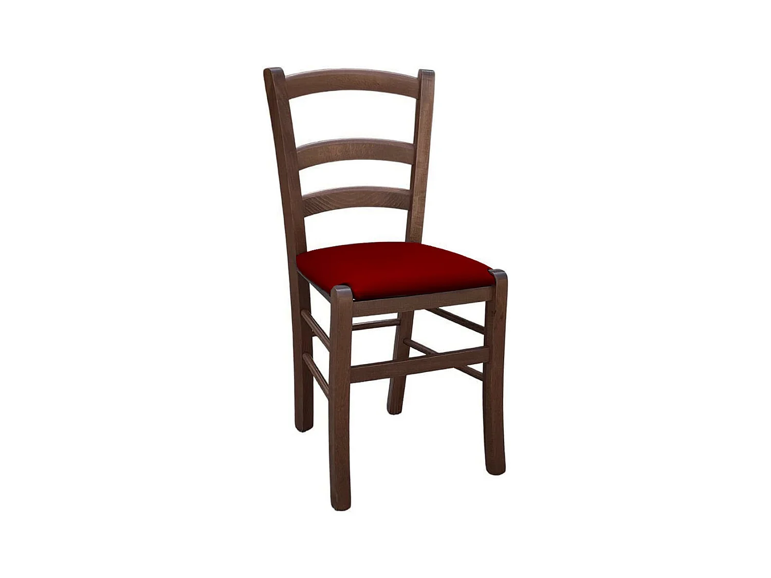 Chaise Venice en bois de noyer foncé avec assise rembourrée en éco-cuir rouge
