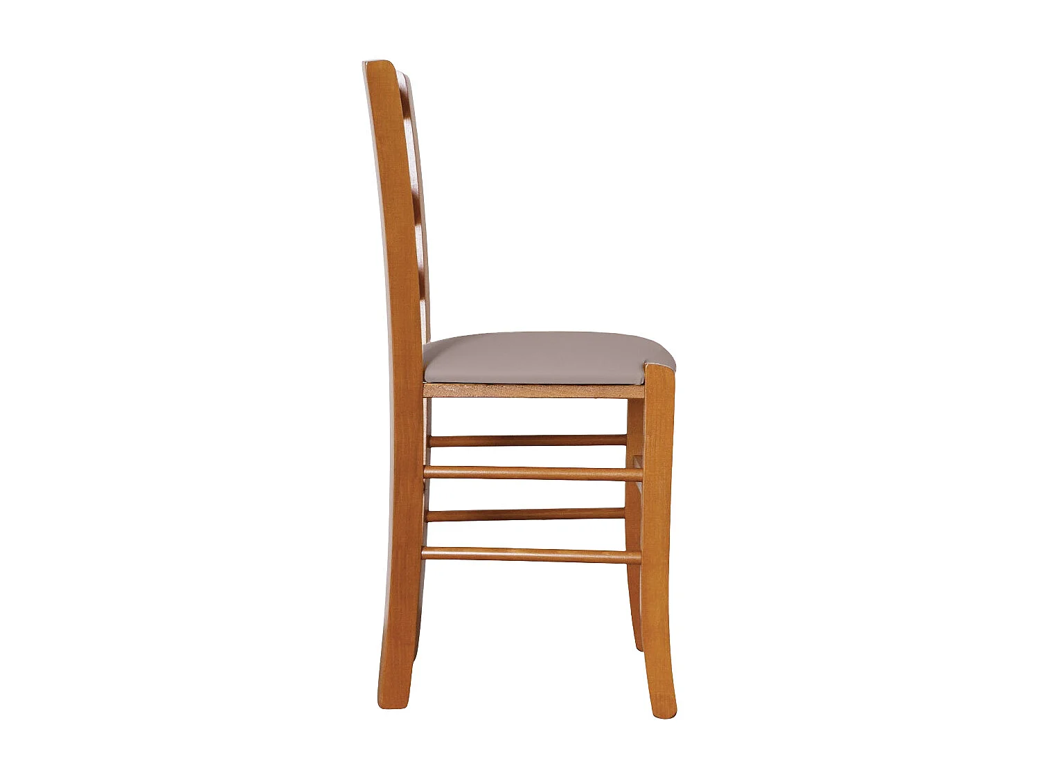 Chaise en bois de cerisier de Venise avec assise rembourrée en similicuir gris tourterelle