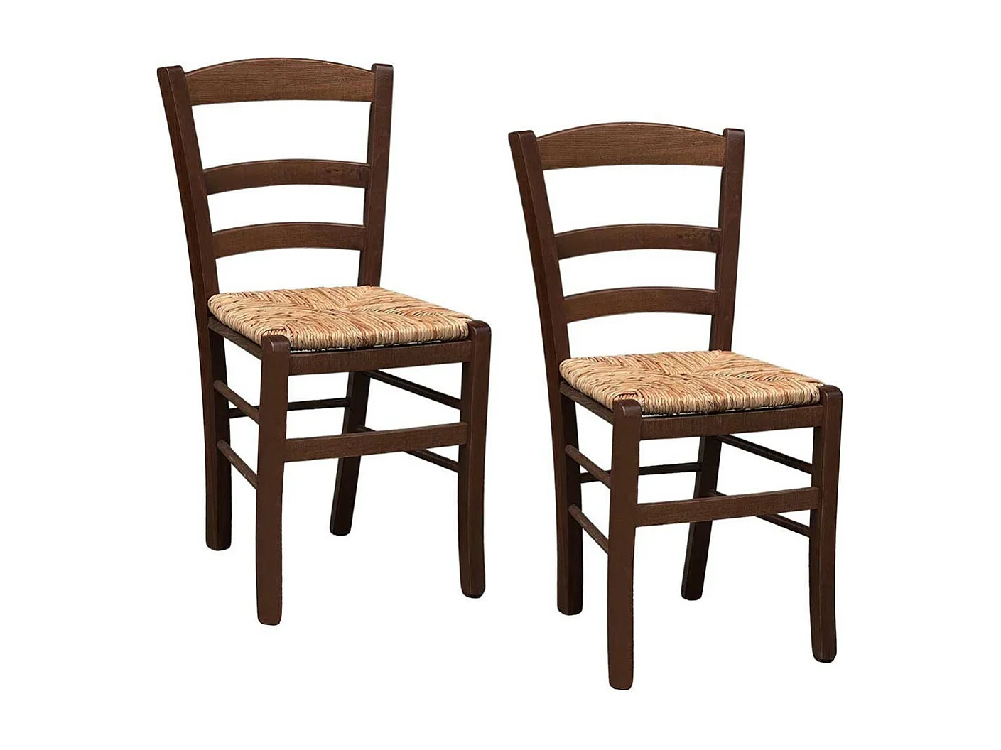 Chaise de campagne en bois de noyer foncé avec assise en paille de riz x 2