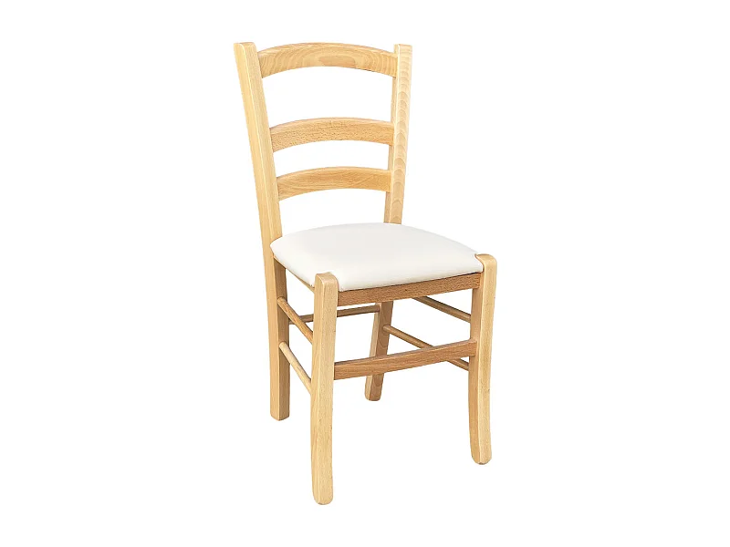 Sedia legno venezia  color naturale con seduta similpelle imbottita crema