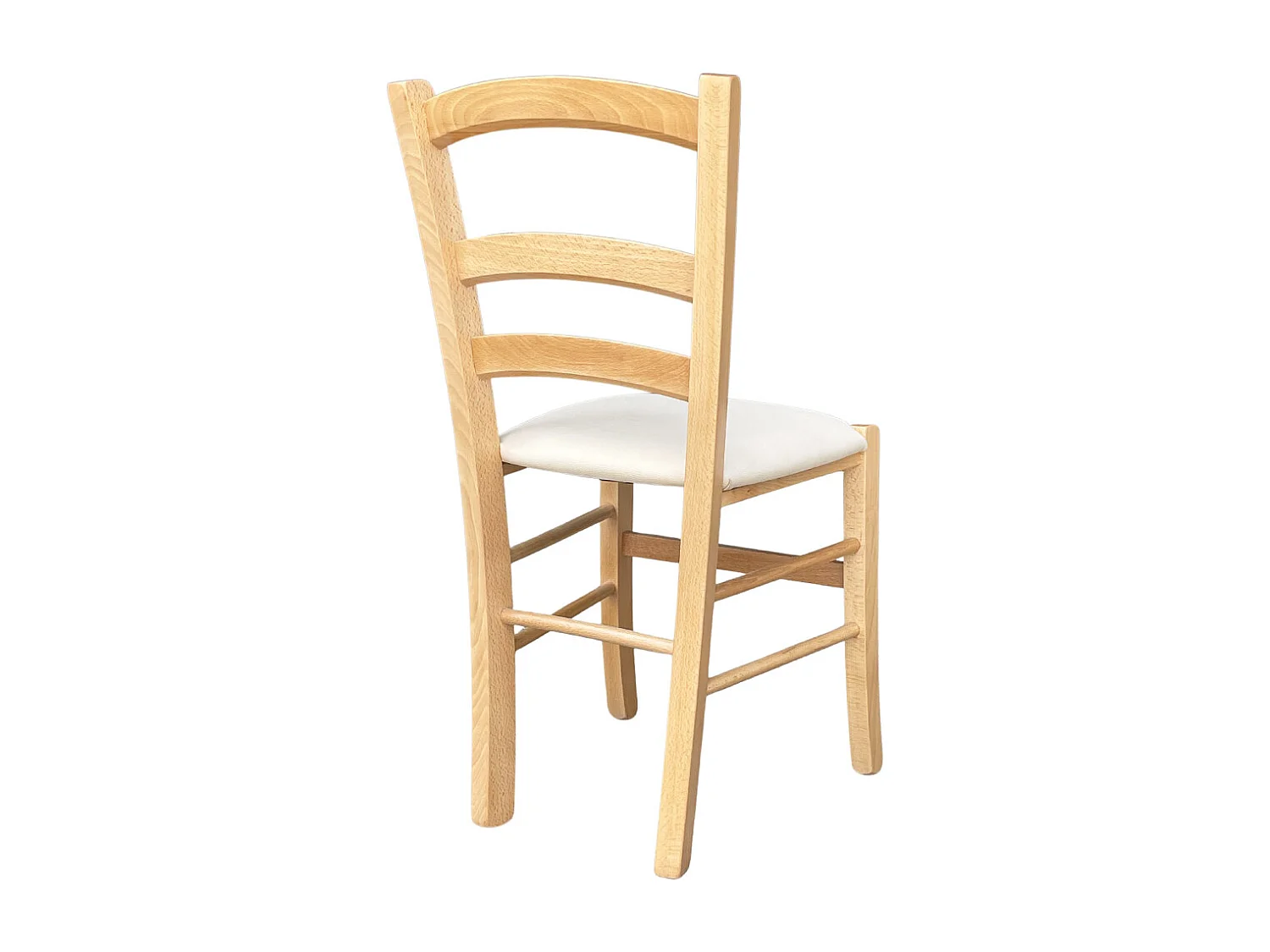 Chaise en bois de Venise de couleur naturelle avec siège rembourré en similicuir crème