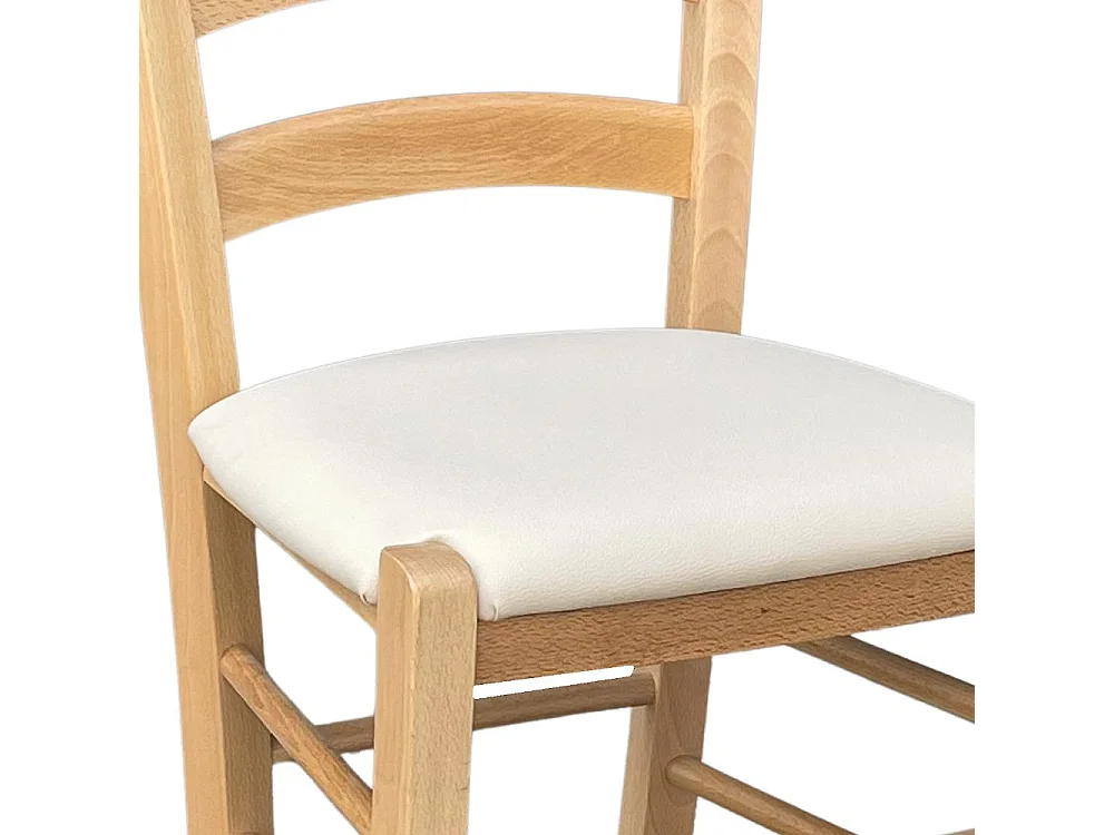 Chaise en bois de Venise de couleur naturelle avec siège rembourré en similicuir crème
