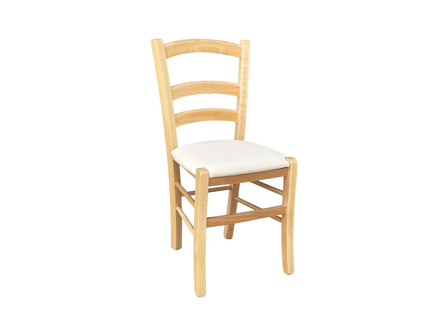 Chaise en bois de Venise de couleur naturelle avec siège rembourré en similicuir crème
