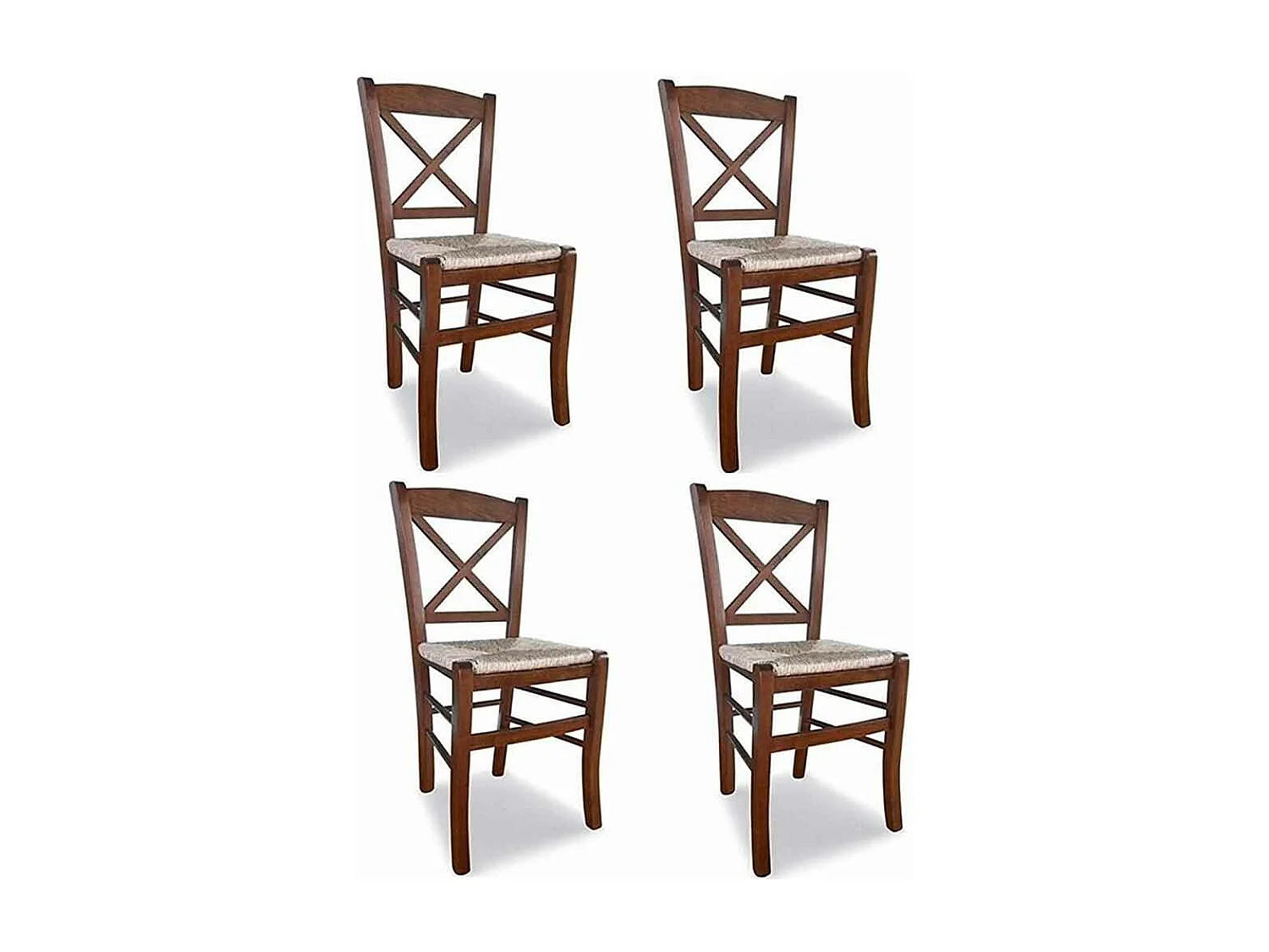 Chaise en bois de Venise croix en noyer foncé avec assise en paille x 4