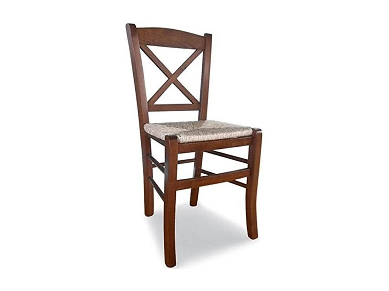 Chaise en bois de Venise croix en noyer foncé avec assise en paille x 4