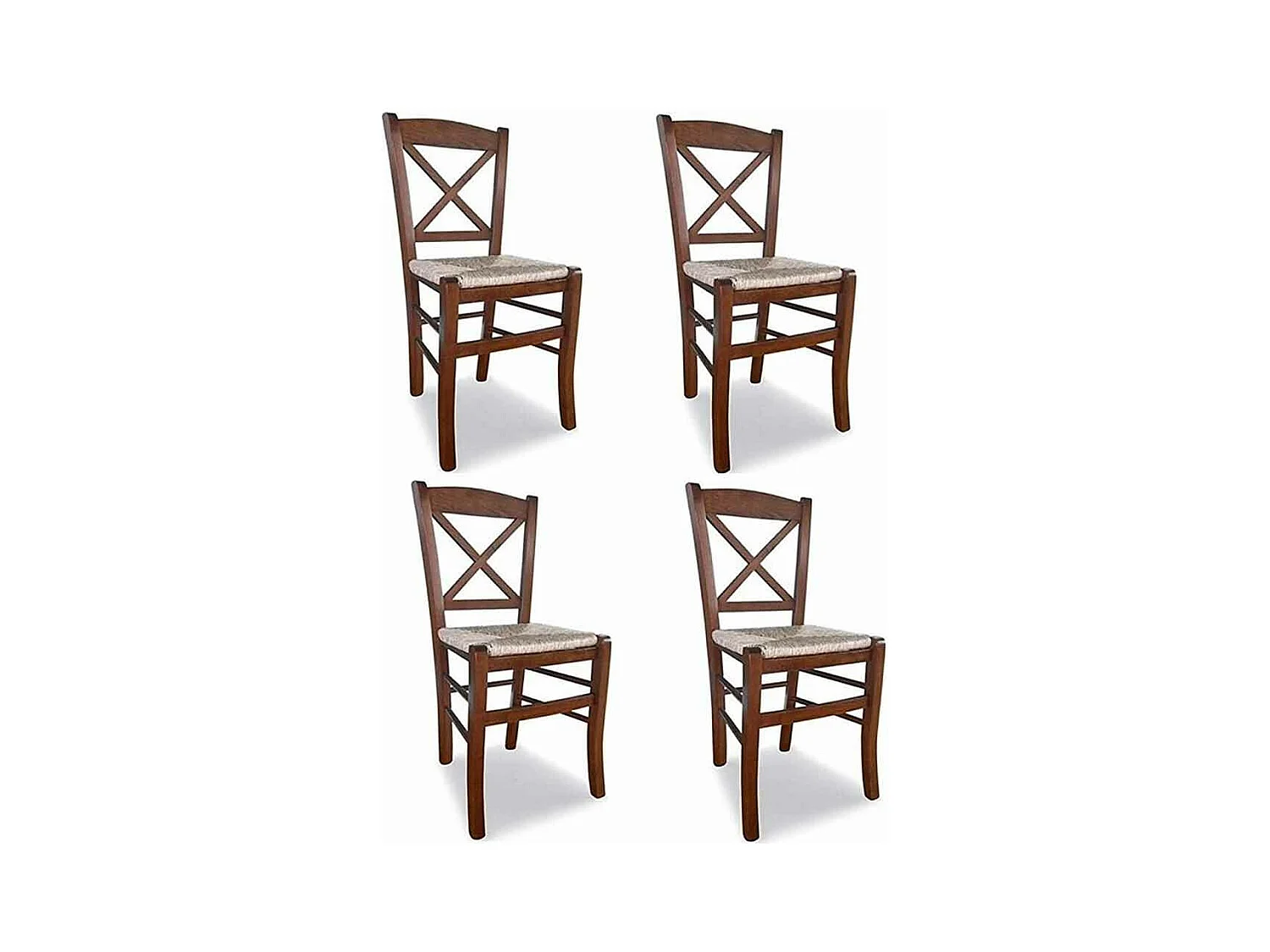 Chaise en bois de Venise croix en noyer foncé avec assise en paille x 4