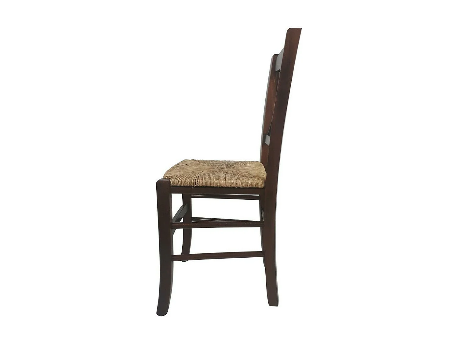 Chaise en bois de Venise croix en noyer foncé avec assise en paille x 4