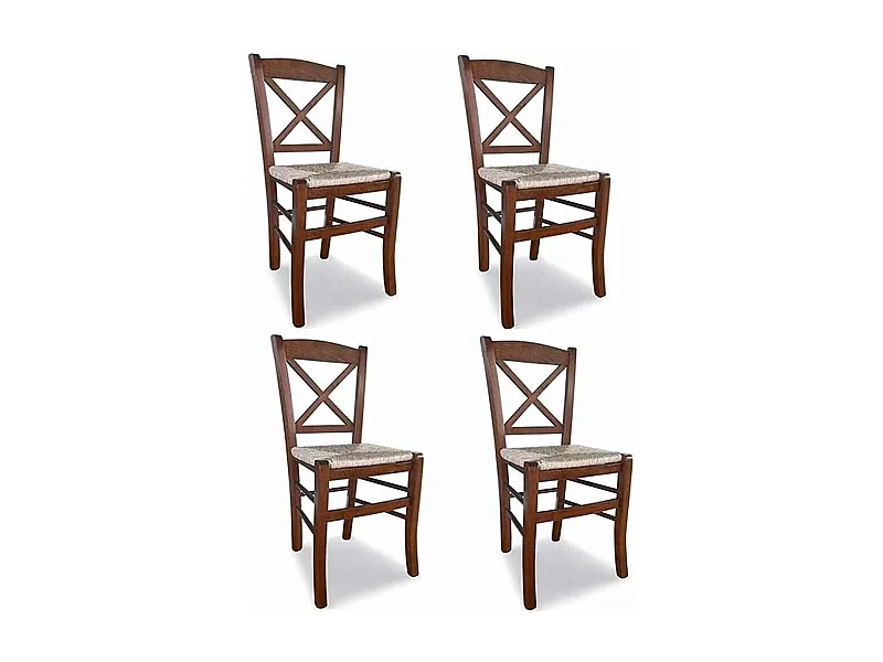 Chaise en bois de Venise croix en noyer foncé avec assise en paille x 4