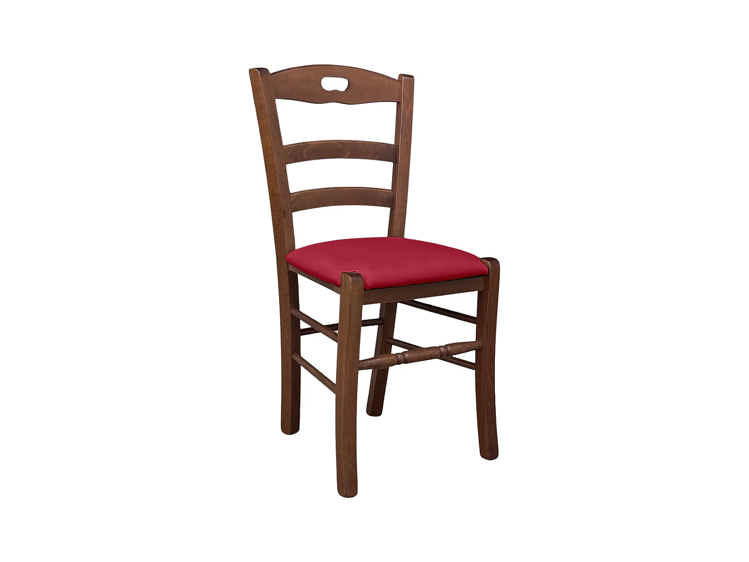 Chaise Loris en bois de noyer foncé avec assise rembourrée en éco-cuir rouge