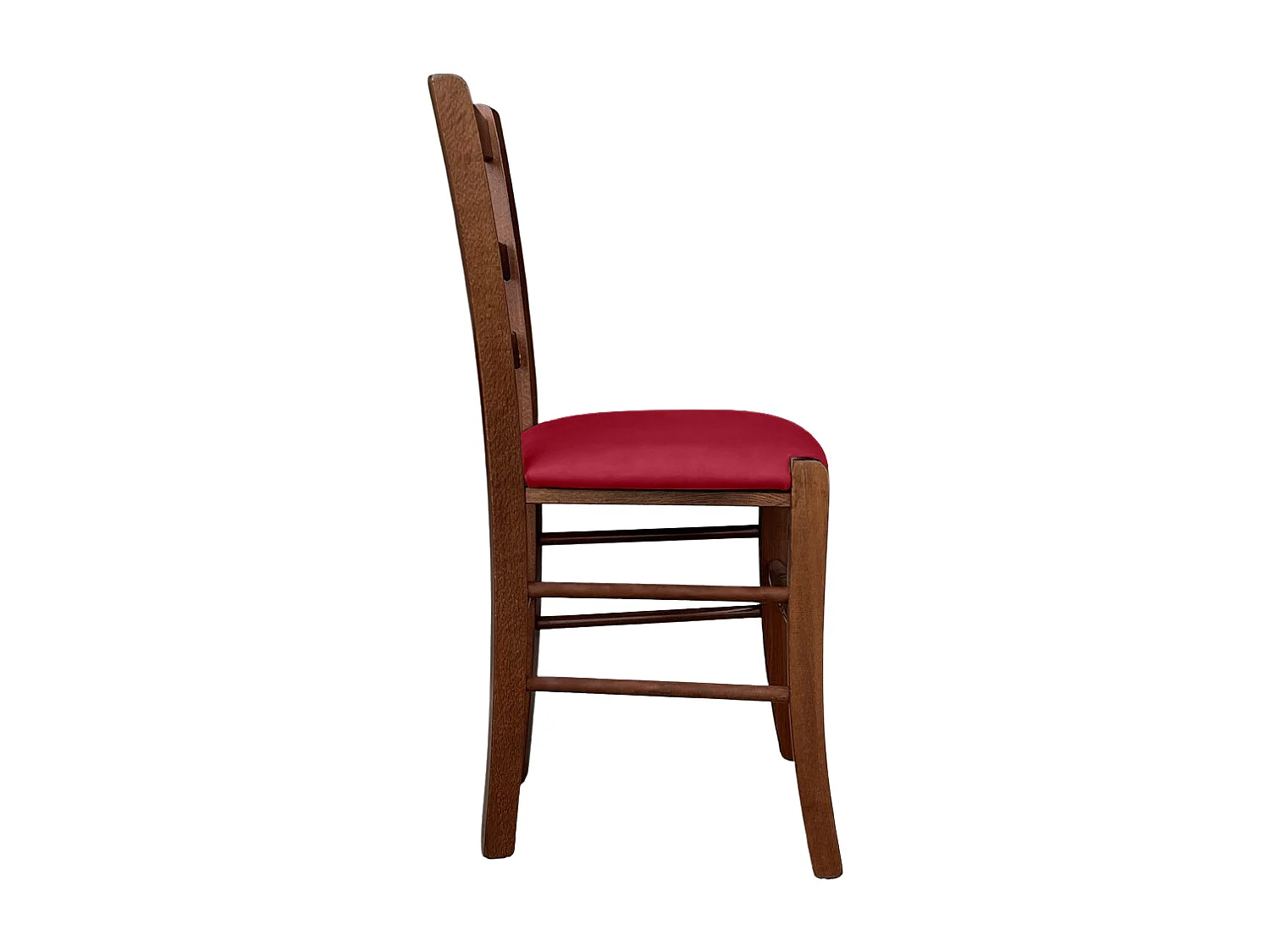 Chaise Loris en bois de noyer foncé avec assise rembourrée en éco-cuir rouge