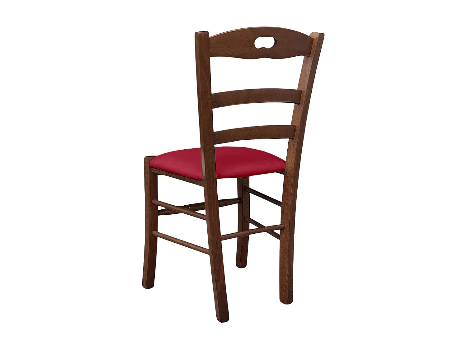 Chaise Loris en bois de noyer foncé avec assise rembourrée en éco-cuir rouge