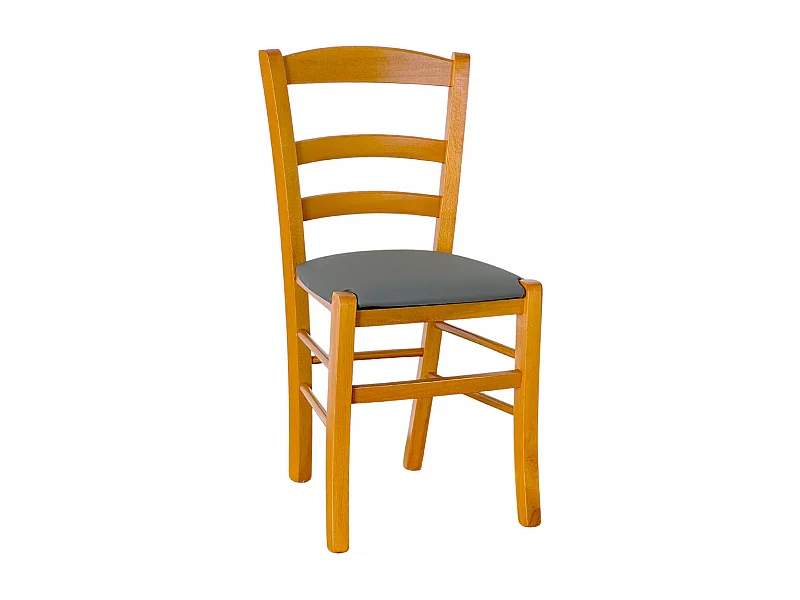 Sedia legno paesana ciliegio con seduta similpelle antracite