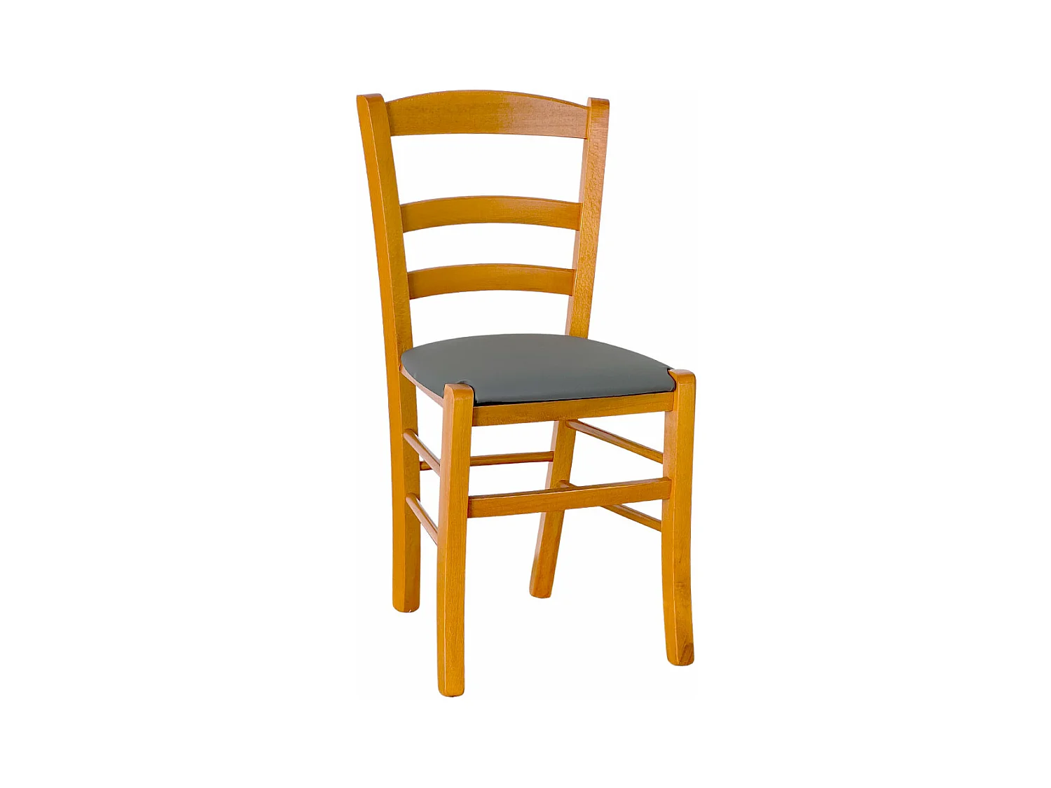 Chaise de campagne en bois de cerisier avec assise en similicuir anthracite