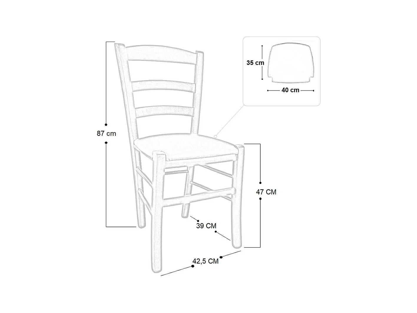 Silla rústica de madera de cerezo con asiento de polipiel color antracita