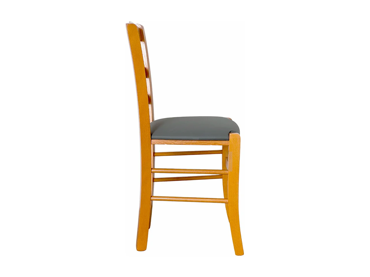 Chaise de campagne en bois de cerisier avec assise en similicuir anthracite