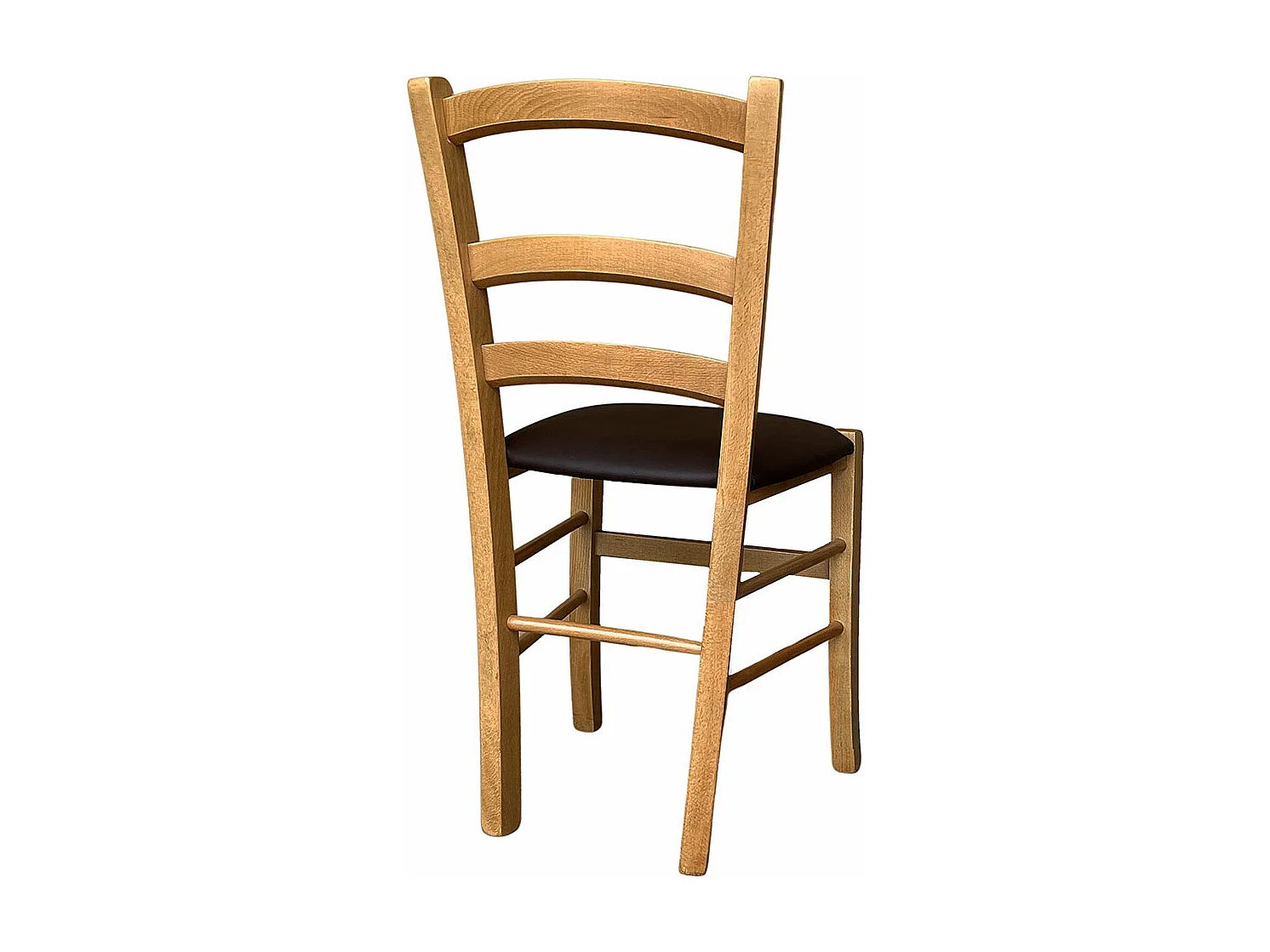 Chaise en bois Venice avec assise rembourrée simili cuir marron noyer clair