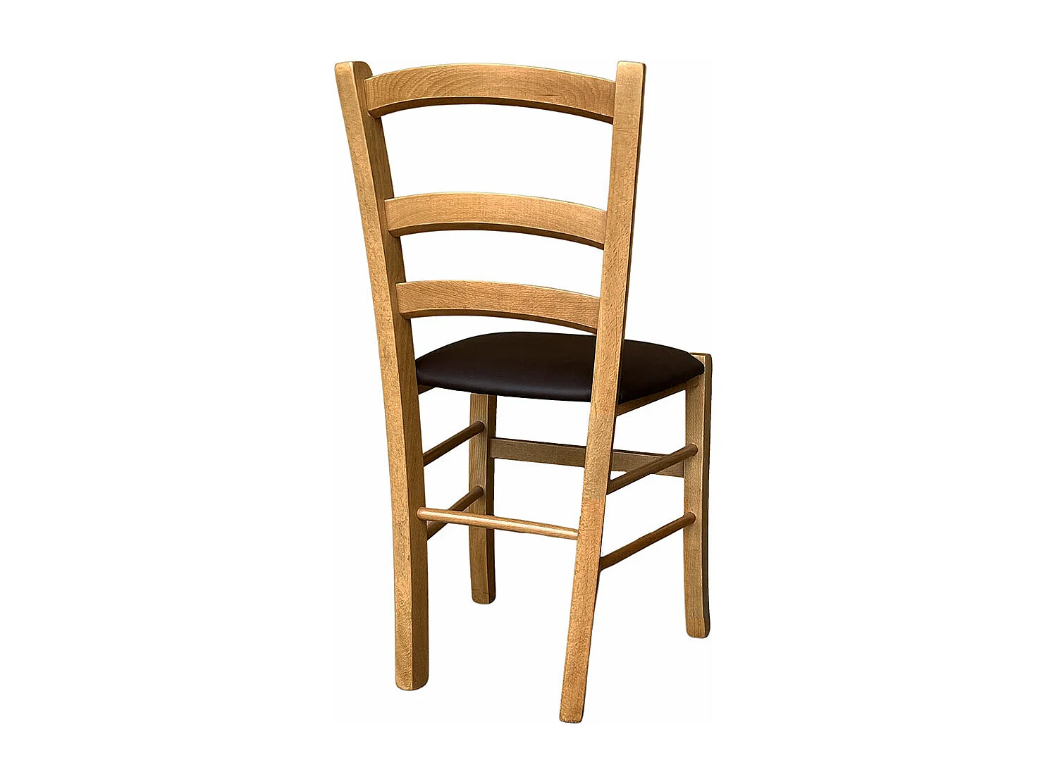 Chaise en bois Venice avec assise rembourrée simili cuir marron noyer clair