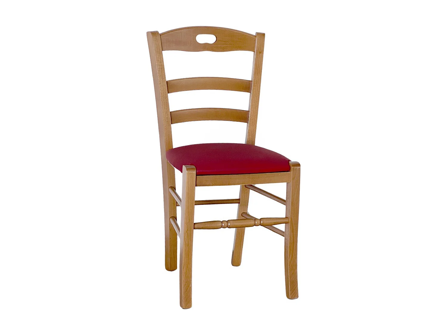 Chaise Loris en noyer clair avec assise en similicuir rouge