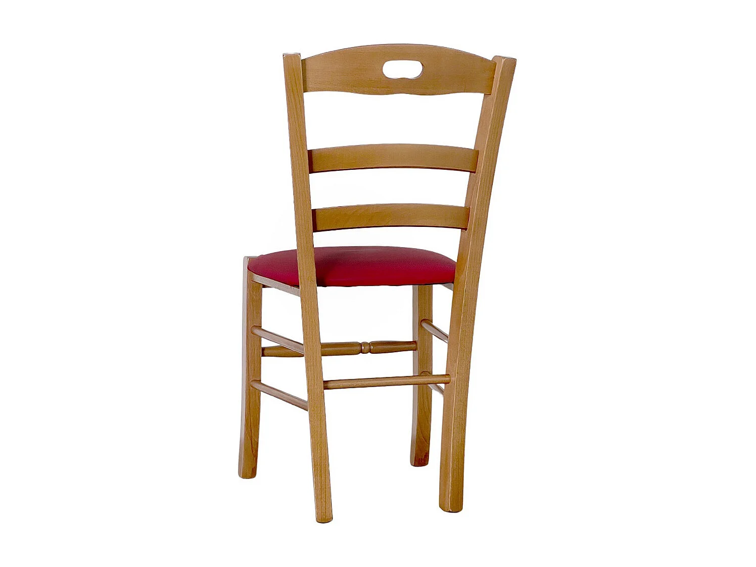 Chaise Loris en noyer clair avec assise en similicuir rouge