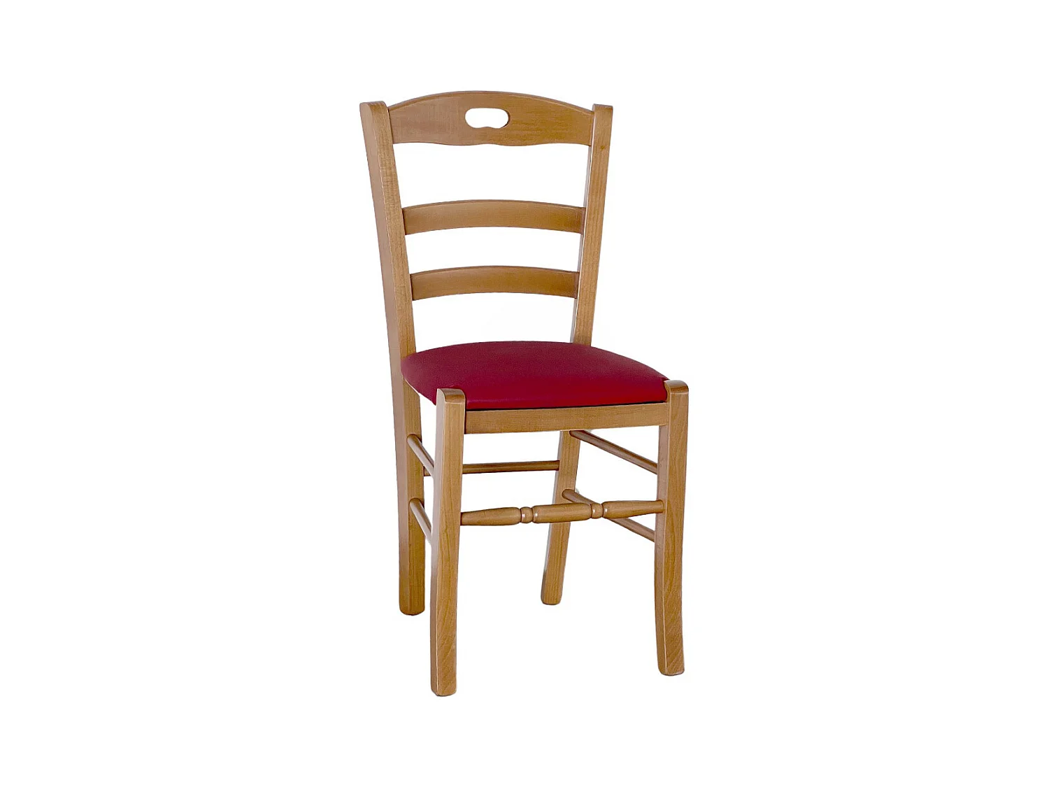 Chaise Loris en noyer clair avec assise en similicuir rouge