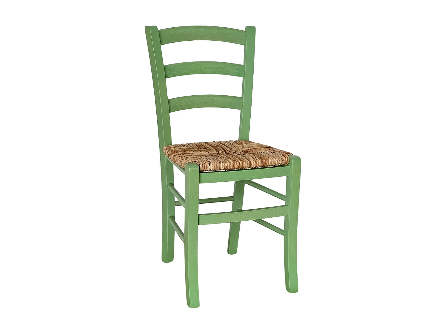 Chaise en bois de Venise verte avec assise en paille de riz