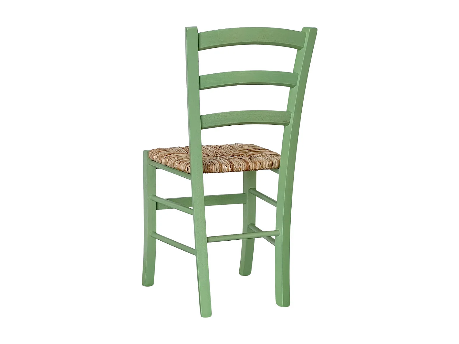 Chaise en bois de Venise verte avec assise en paille de riz