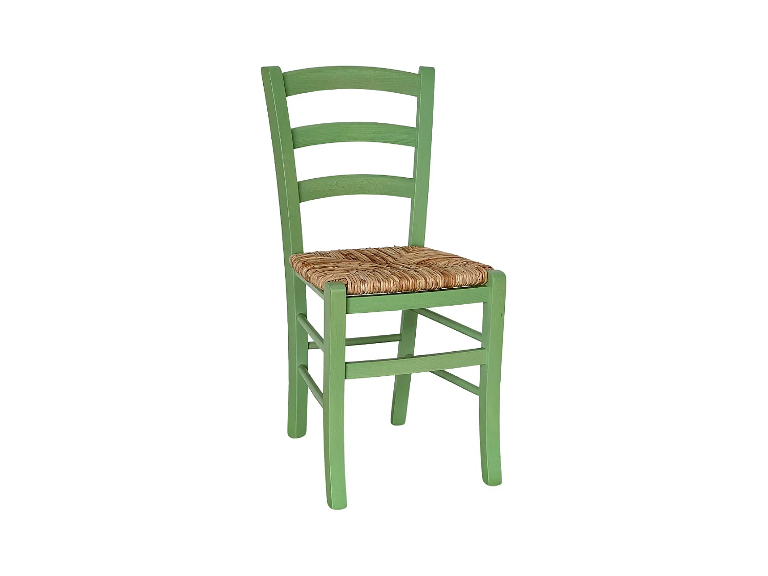 Chaise en bois de Venise verte avec assise en paille de riz