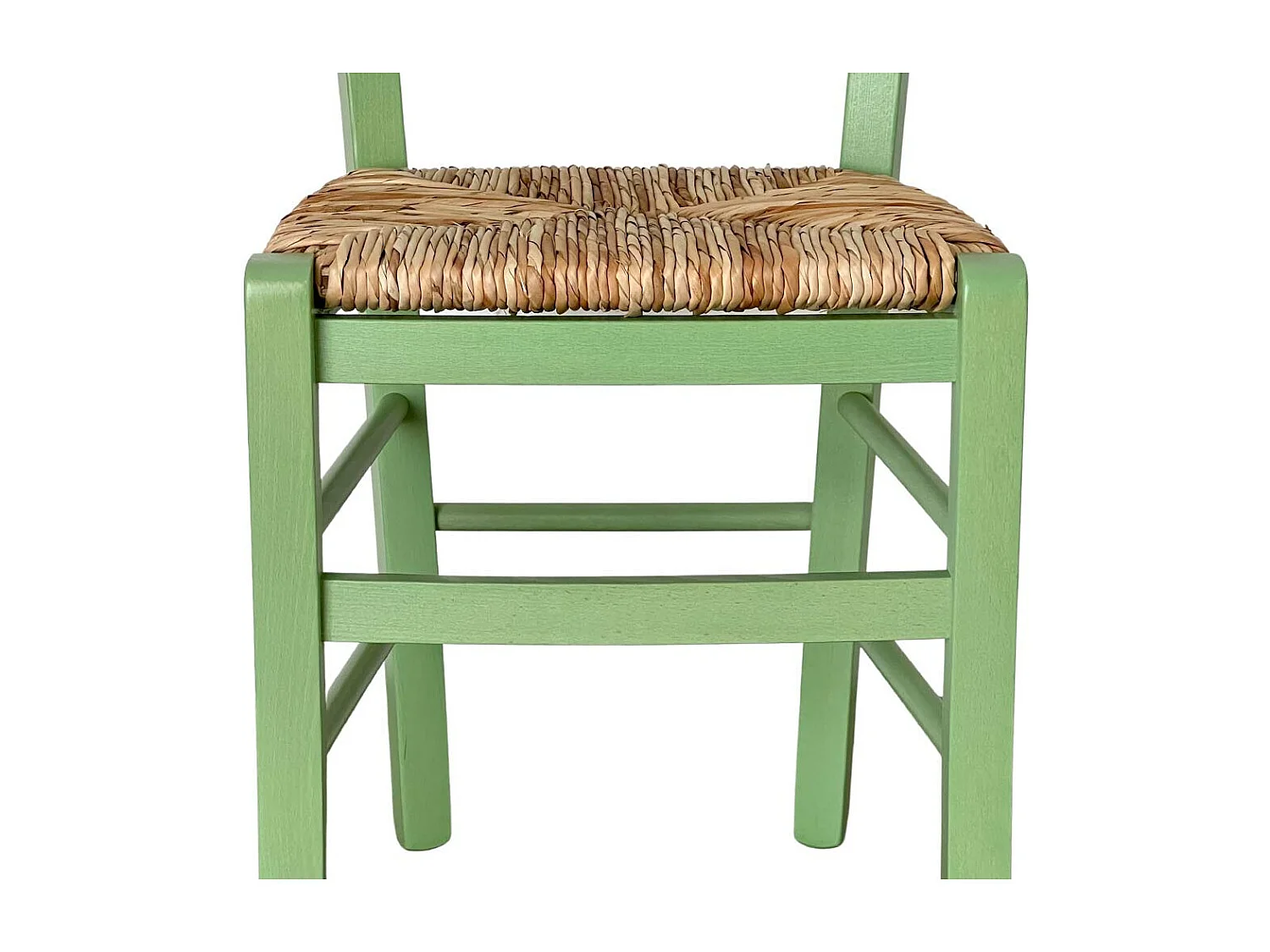 Chaise en bois de Venise verte avec assise en paille de riz