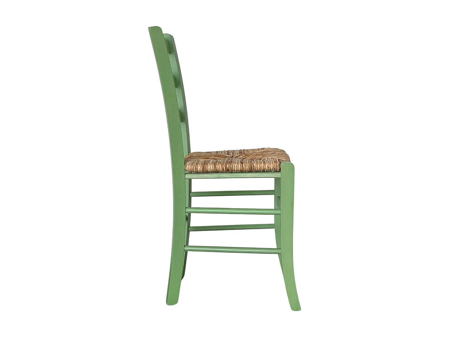 Chaise en bois de Venise verte avec assise en paille de riz