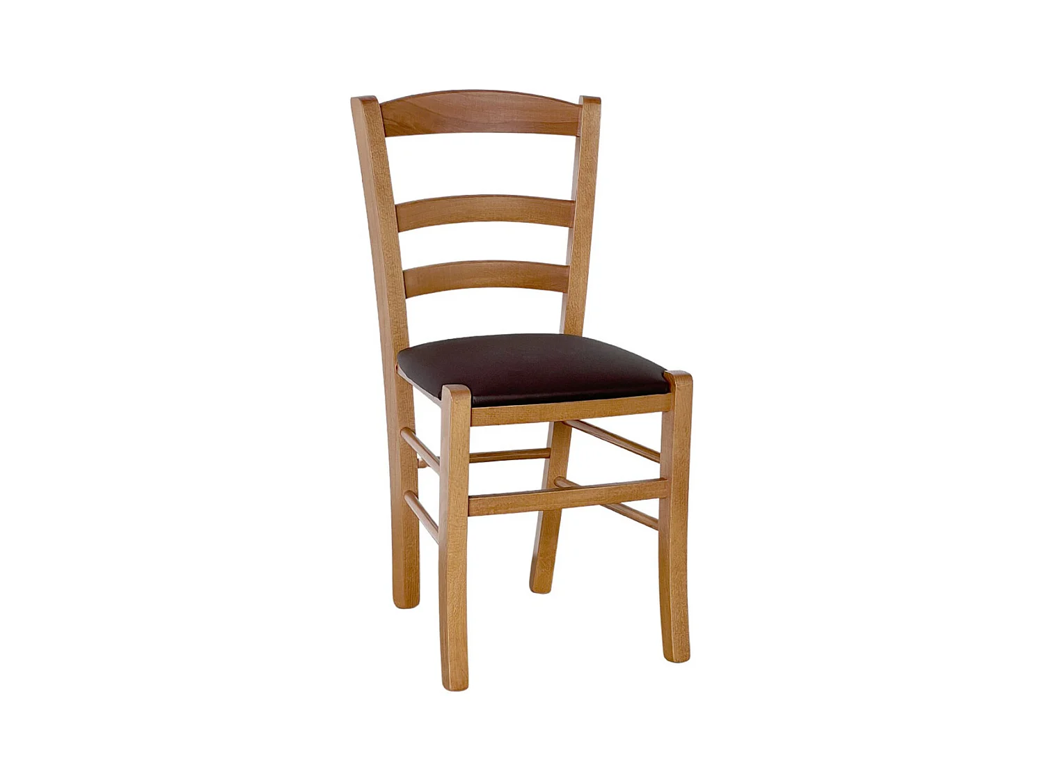 Chaise de campagne en bois de noyer clair avec assise rembourrée marron