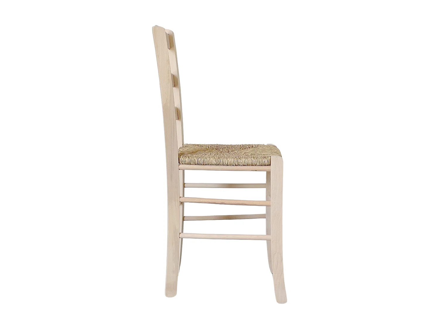 Sedia da sala da pranzo in legno paesana da dipingere con sedile in paglia
