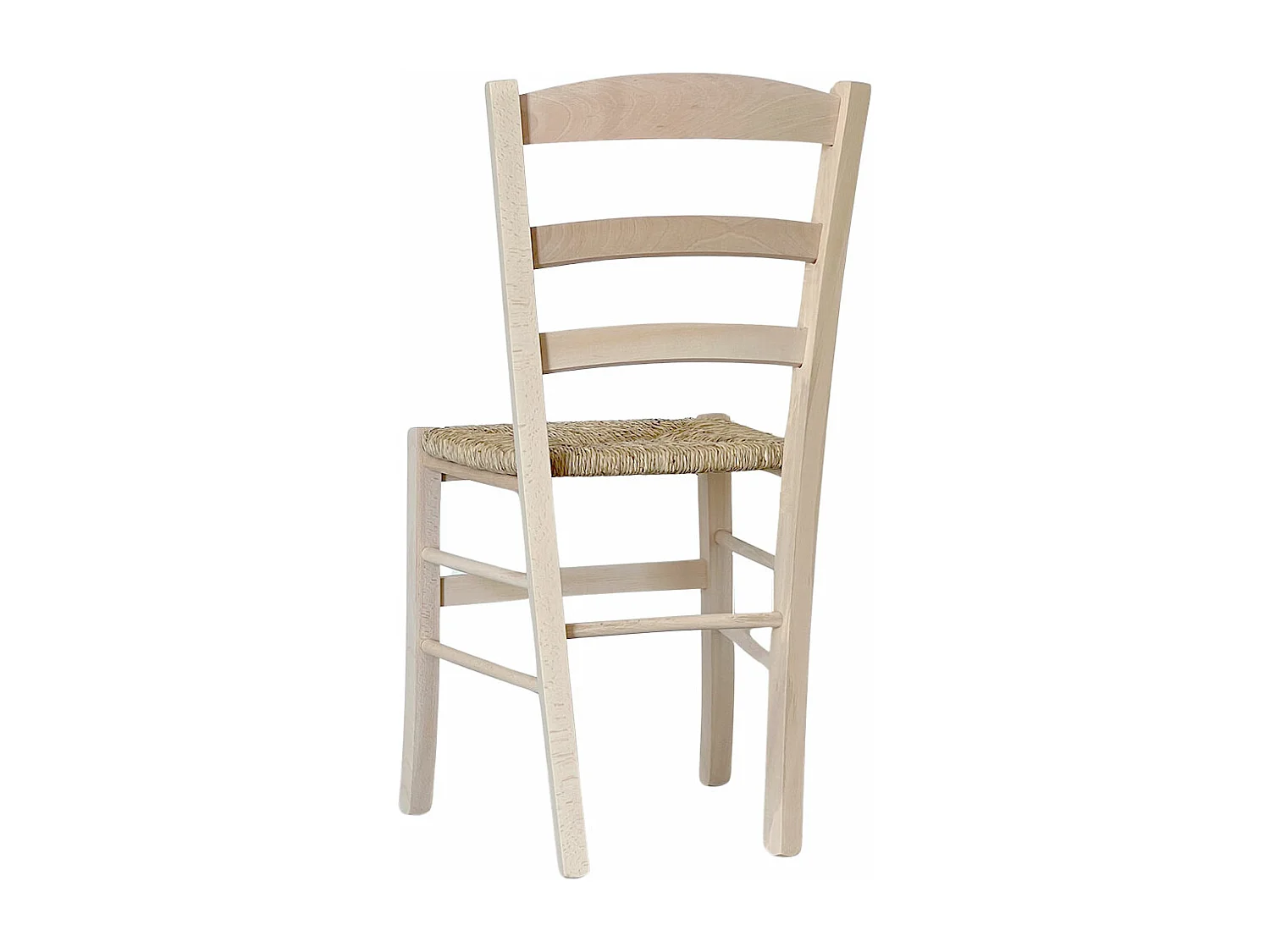 Sedia da sala da pranzo in legno paesana da dipingere con sedile in paglia