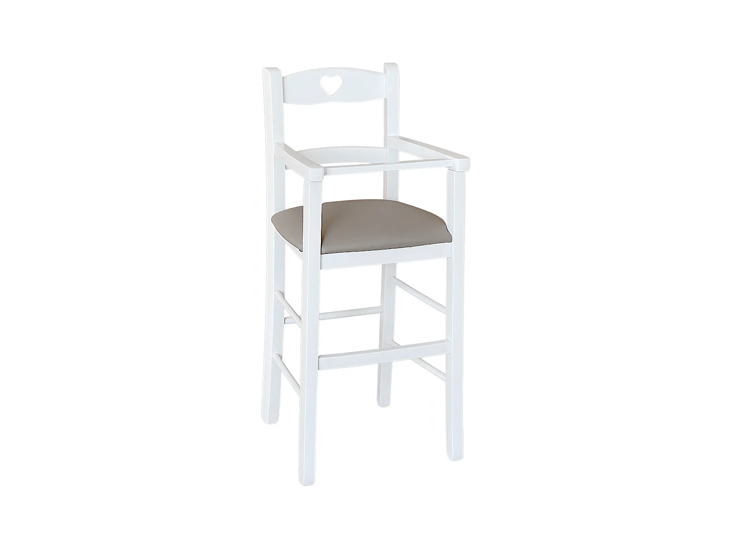 Chaise haute en bois blanc avec assise en éco-cuir gris tourterelle